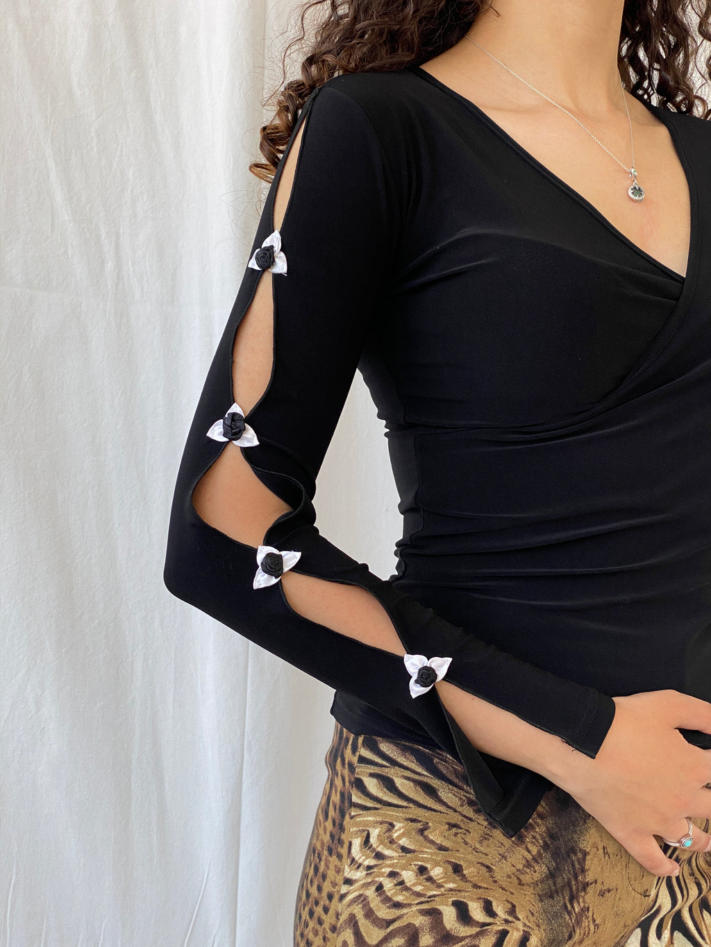 Vintage Y2K Anastasia Romantic Top With Floral Detail Cut Out Sleeve - S