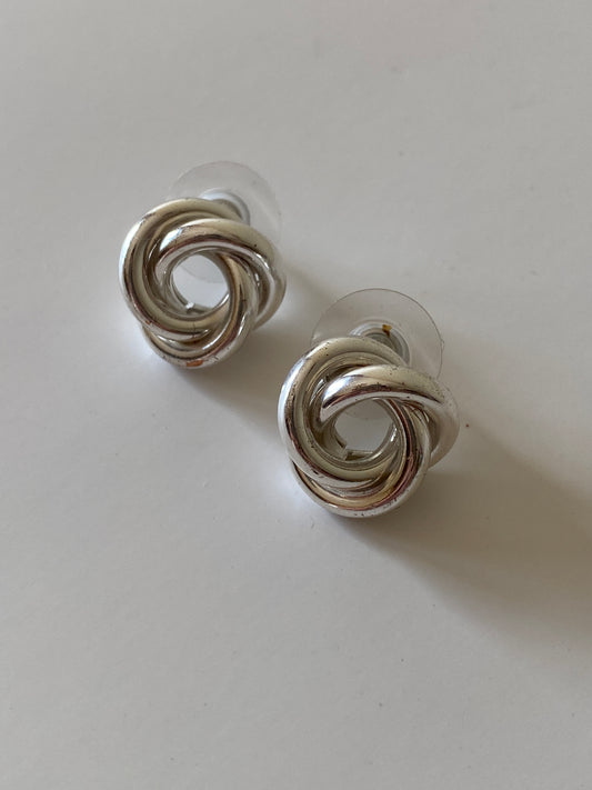 Vintage Silver-Tone Knot Minimalist Love Knot Jewelry Stud Earrings