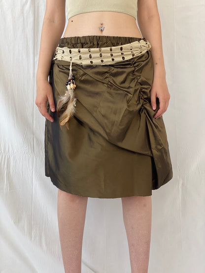 Statement Y2K Metallic Olive Green Short Women’s Skirt - L
