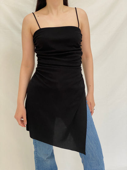 Vintage Y2K A-list Black Asymmetric  Ruched Cami Stretch Minimalist Top - M