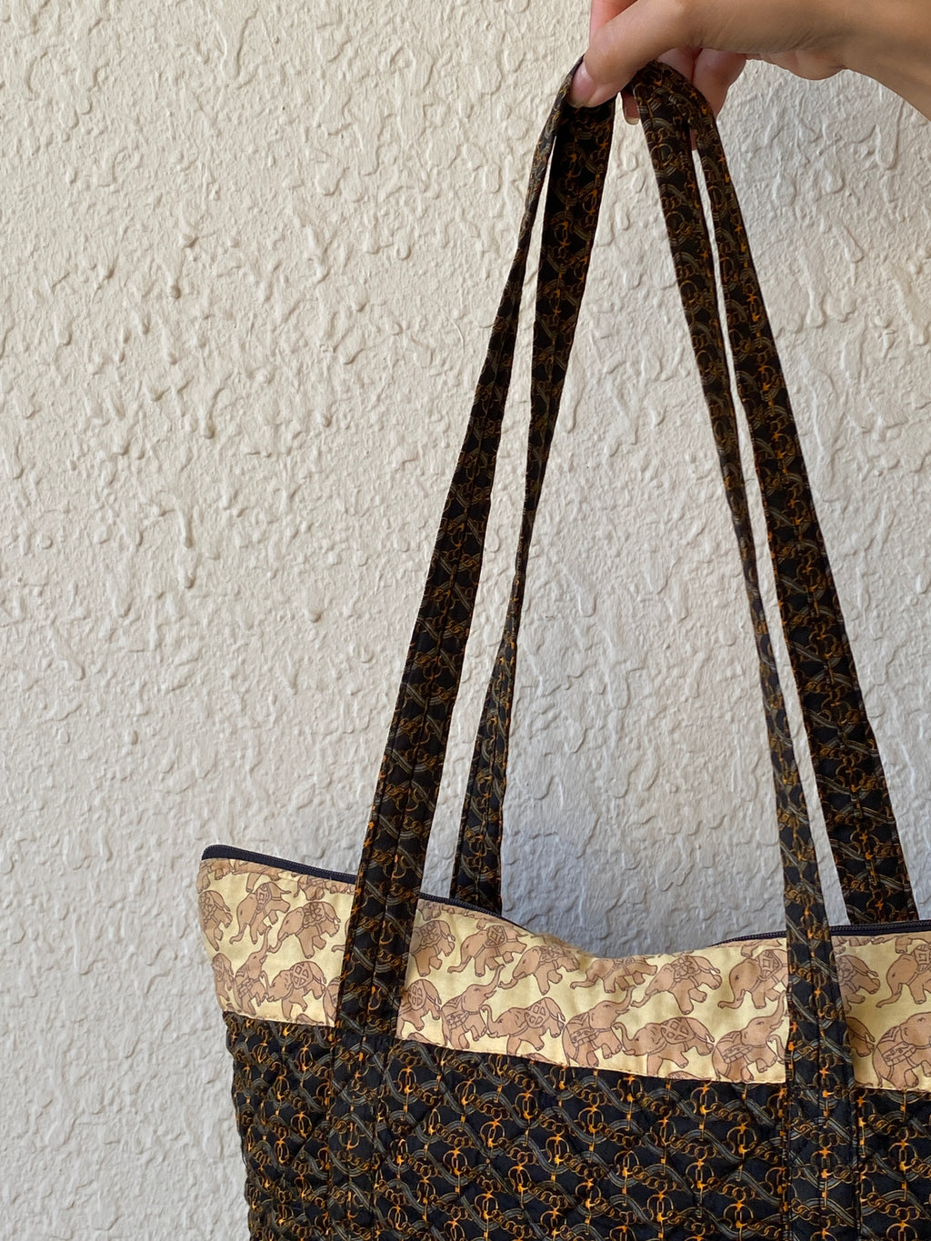 Vera Bradley Quilted Elephant Print Tote Bag Brown Shoulder Travel Bag