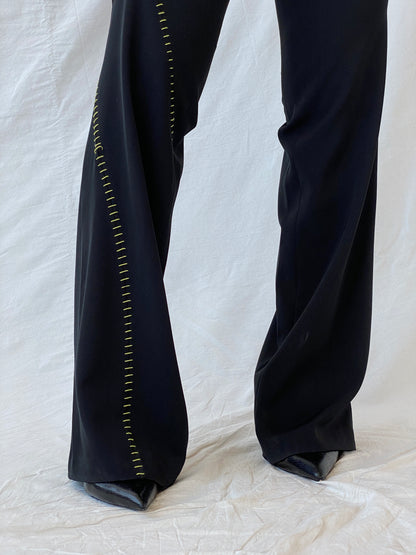 Vintage Y2K Coconuda Donna Formal Black Pants With Lime Green Stitches - M