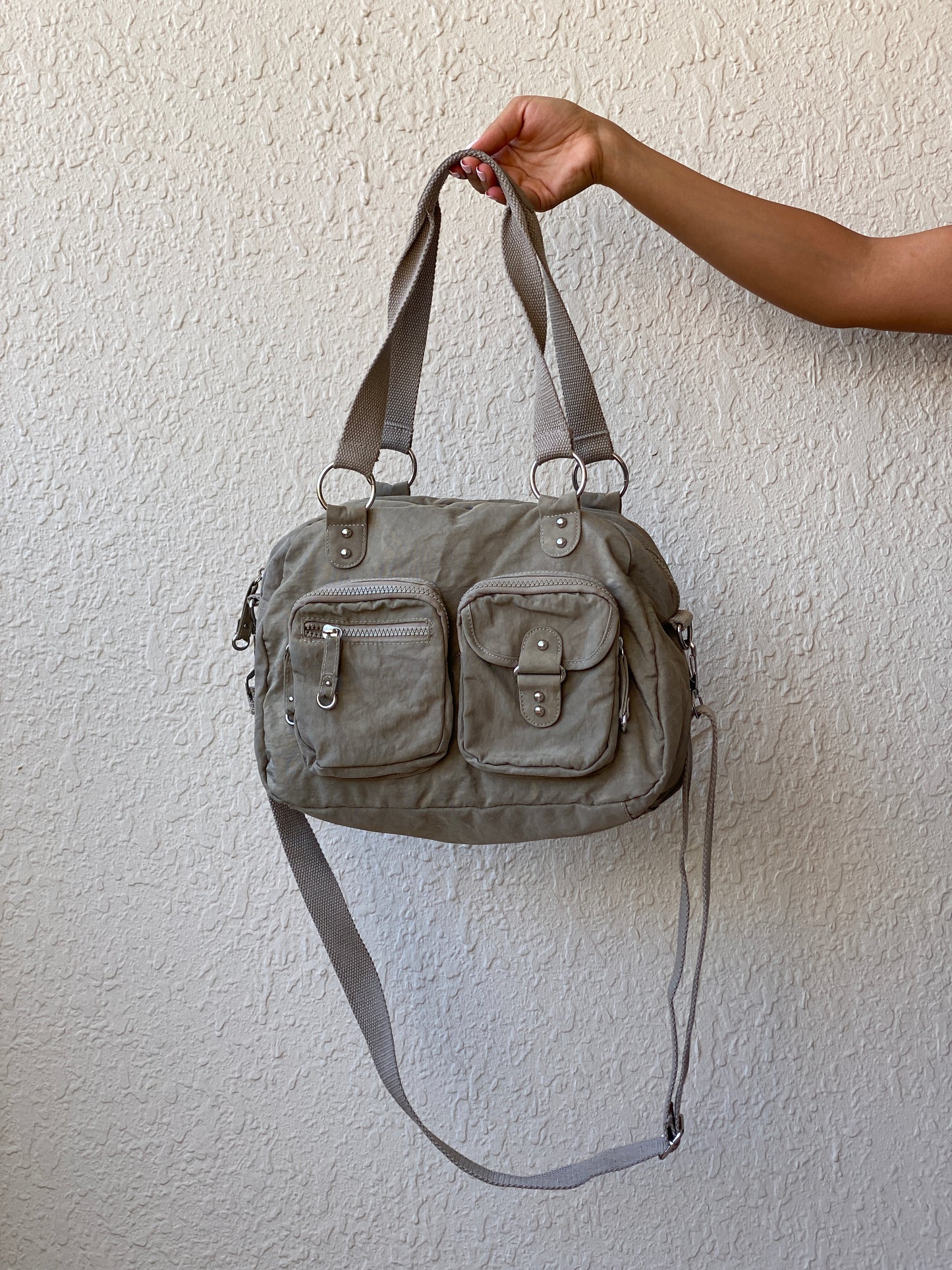 Y2K Woman by Tchibo Taupe Nylon Multi-Pocket Utility Messenger Bag