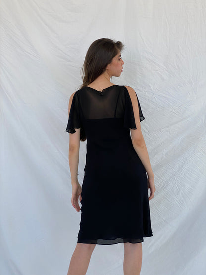 Vintage Express Black Midi Silk Dress - M