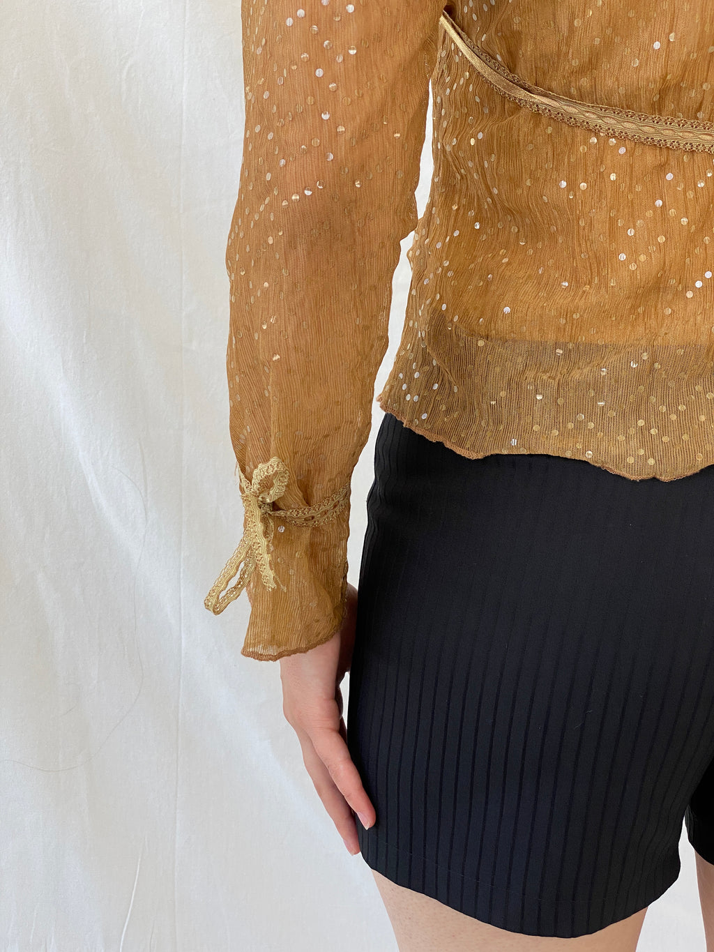 Vintage Y2K Jus D’ Orange Shimmer Fairy Sequin Sheer Bronze Top - M