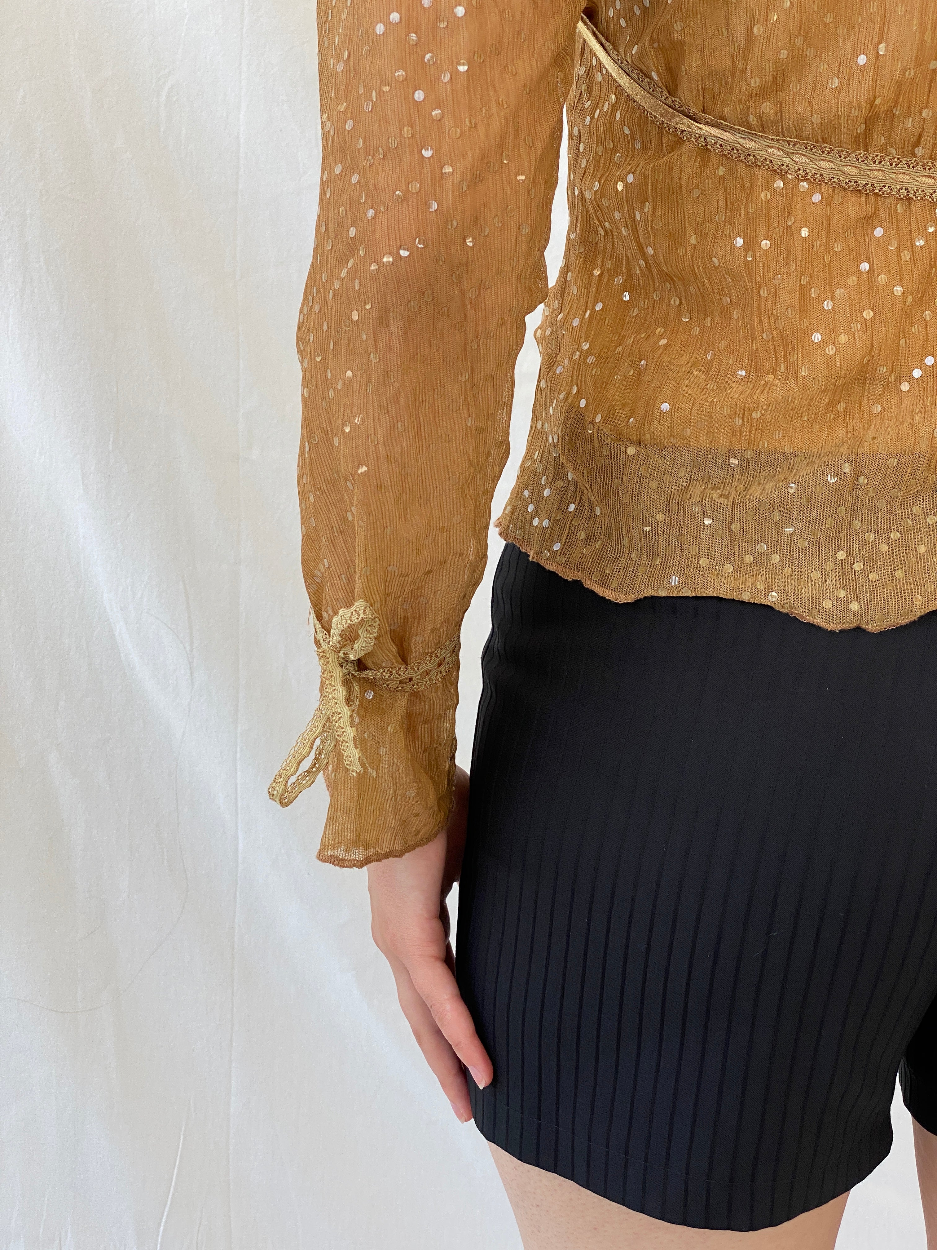 Vintage Y2K Jus D’ Orange Shimmer Fairy Sequin Sheer Bronze Top - M