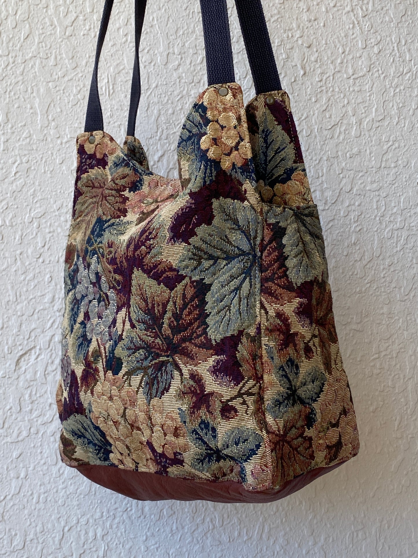 Vintage Floral Tapestry Tote Bag Earth Tone Bucket Bag