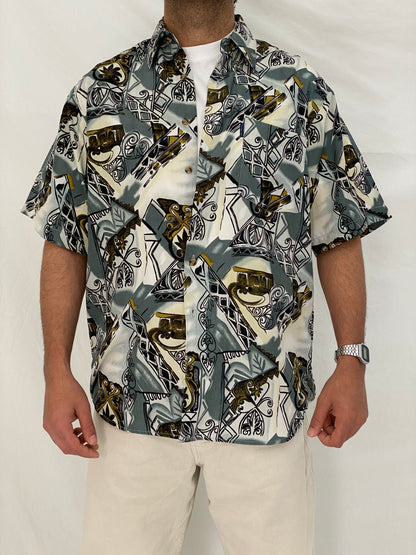 Vintage Valentine Italy Style Abstract Printed Short Sleeve Shirt – M