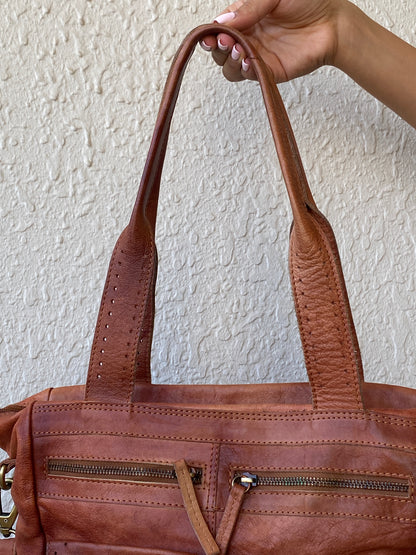Vintage 5th Avenue Distressed Leather Multi-Pocket Convertible Tote Bag