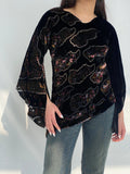 Y2K Velvet Sheer Black Bell Sleeve Top - M