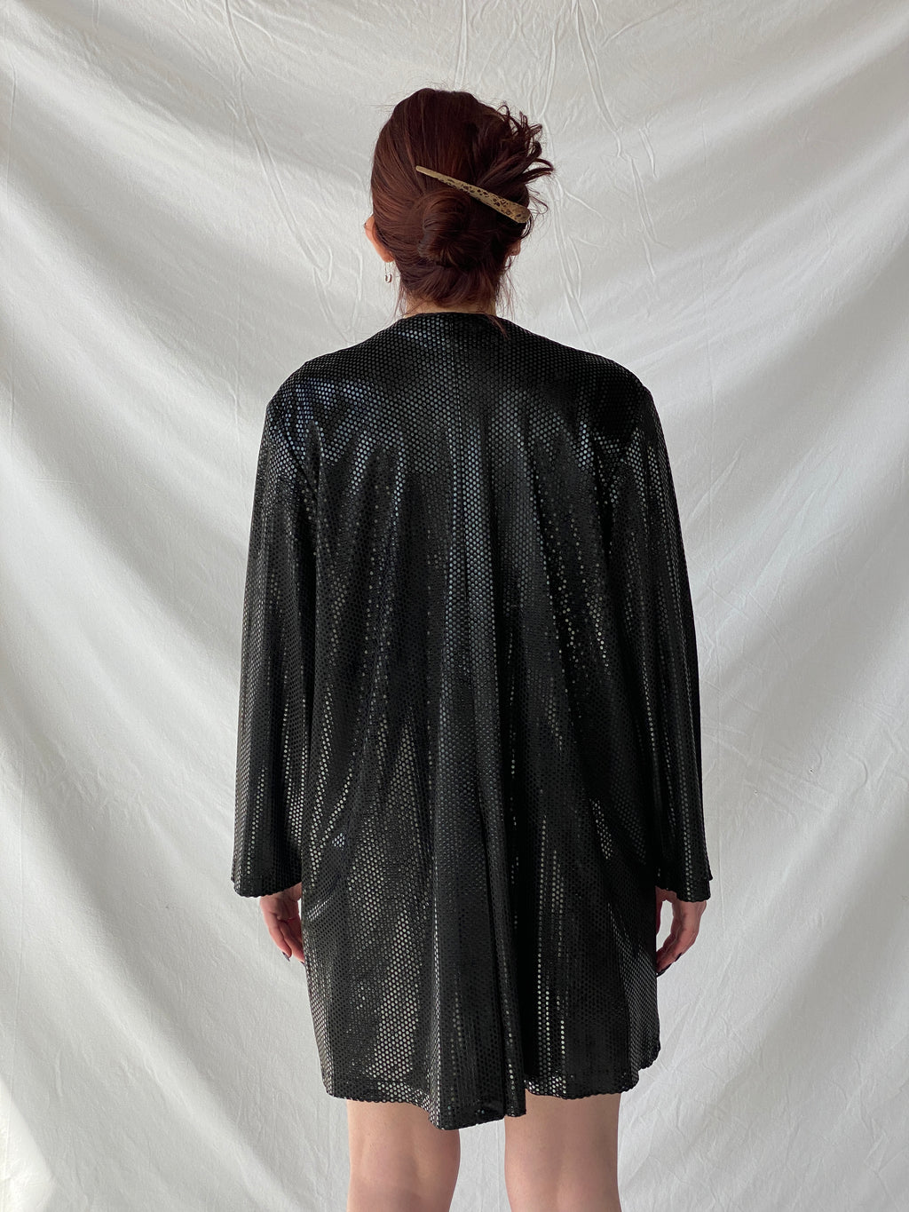 Vintage 90s GENG Sequin Party Long Women’s Blazer with Satin Trim - XL