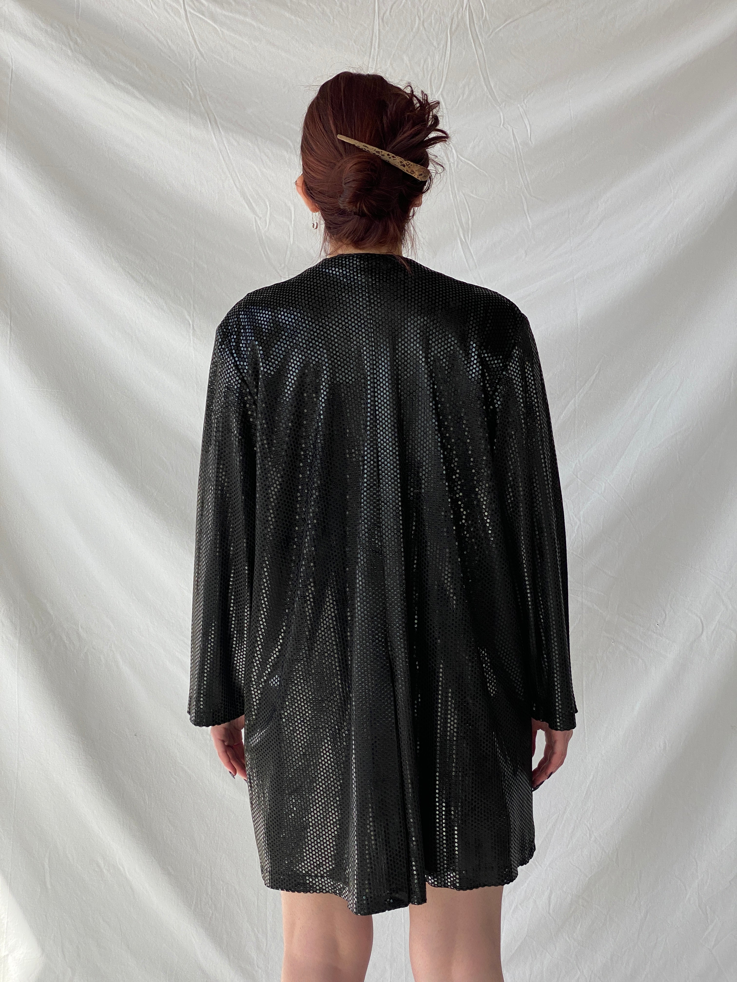 Vintage 90s GENG Sequin Party Long Women’s Blazer with Satin Trim - XL