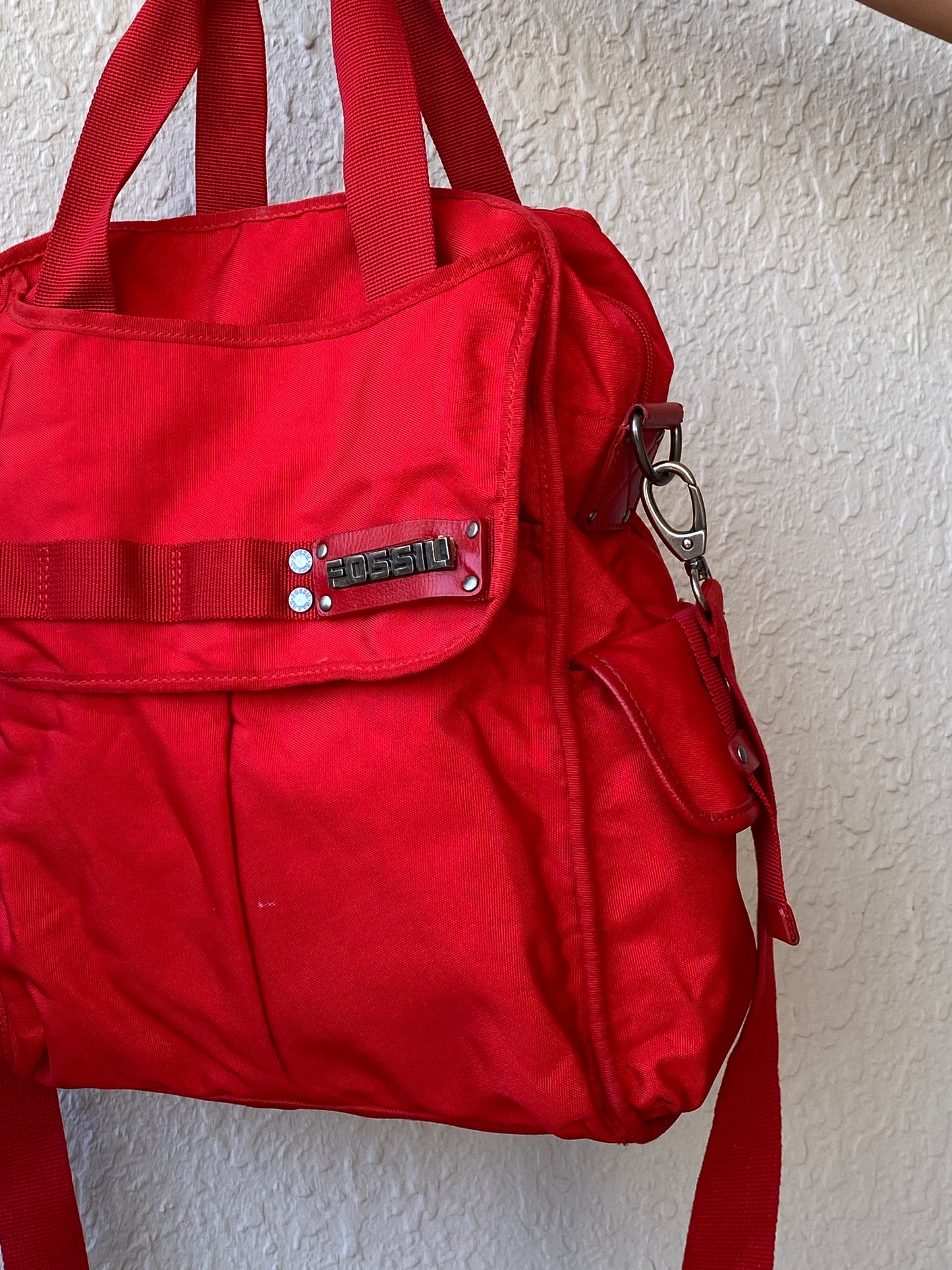 Fossil Red Heavy-Duty Nylon Laptop Messenger Hand-Crafted Work Bag