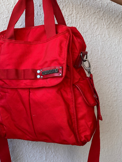 Fossil Red Heavy-Duty Nylon Laptop Messenger Hand-Crafted Work Bag