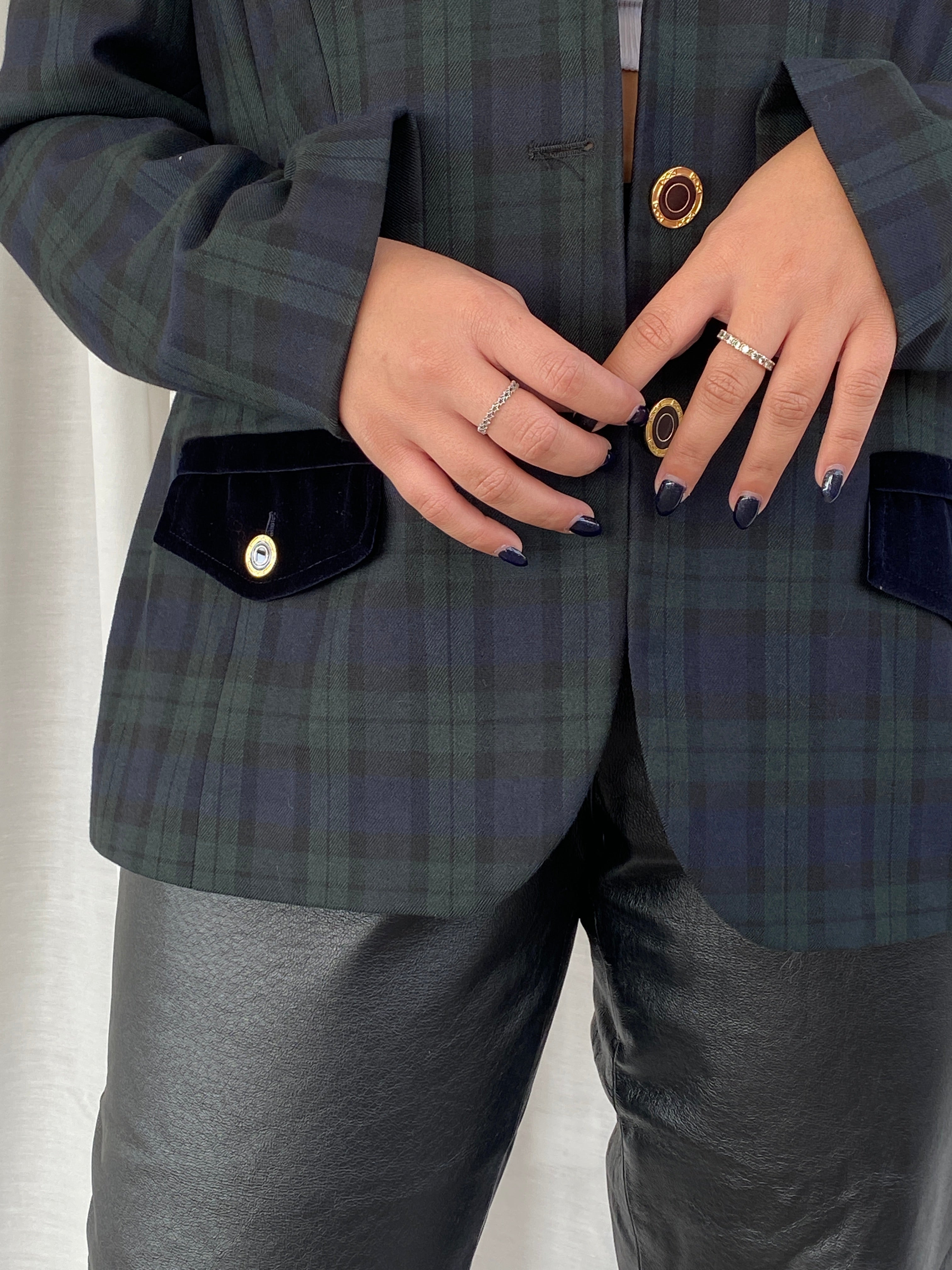 Vintage Fair Lady Preppy Plaid Velvet Collar Blazer Jacket Suit - XL