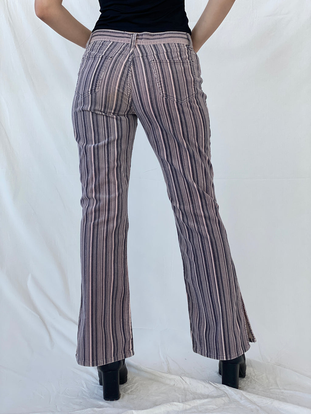 Y2K No Boundaries Striped Pink & Black Corduroy Flare Pants - 40EUR