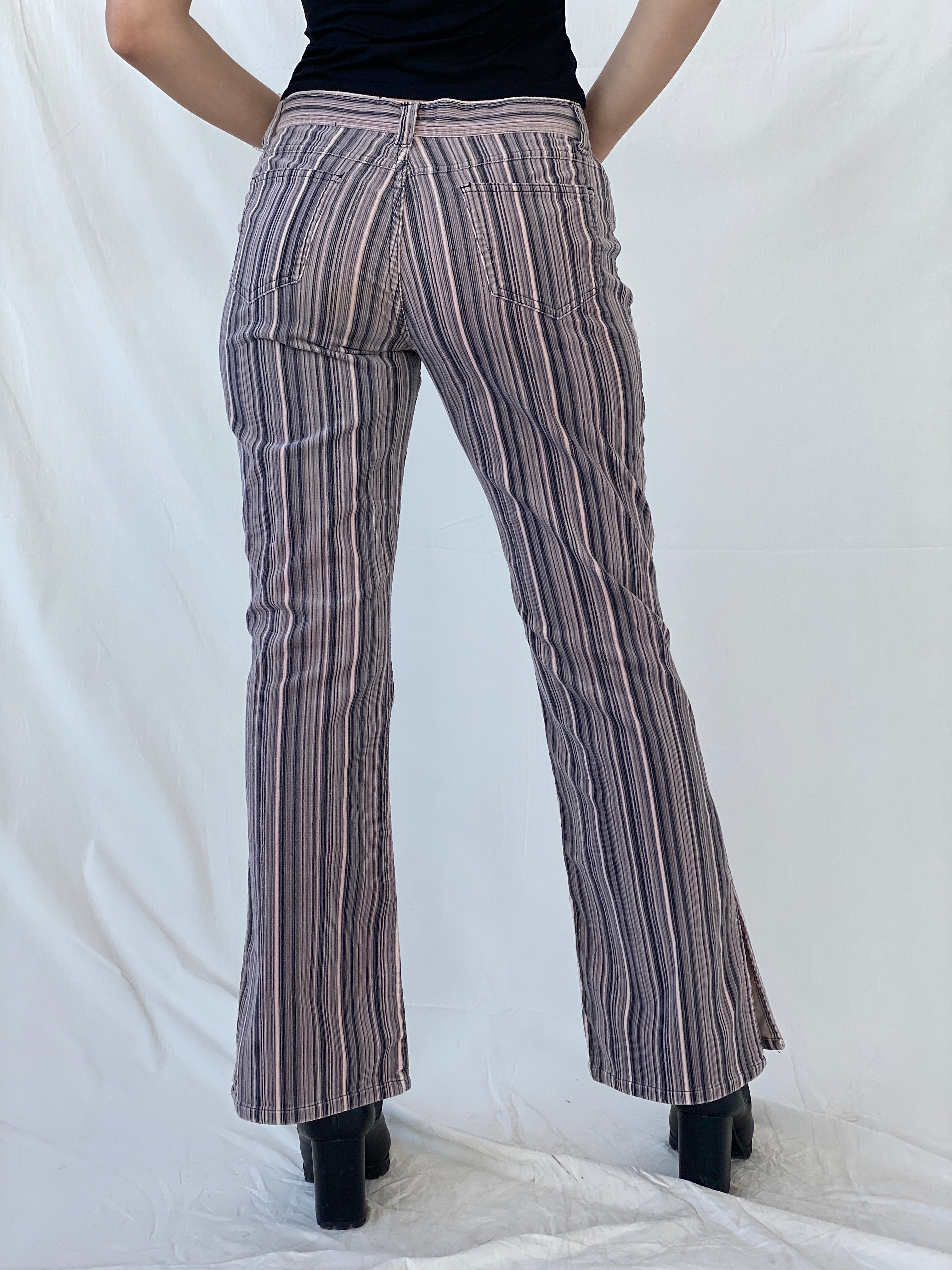 Y2K No Boundaries Striped Pink & Black Corduroy Flare Pants - 40EUR