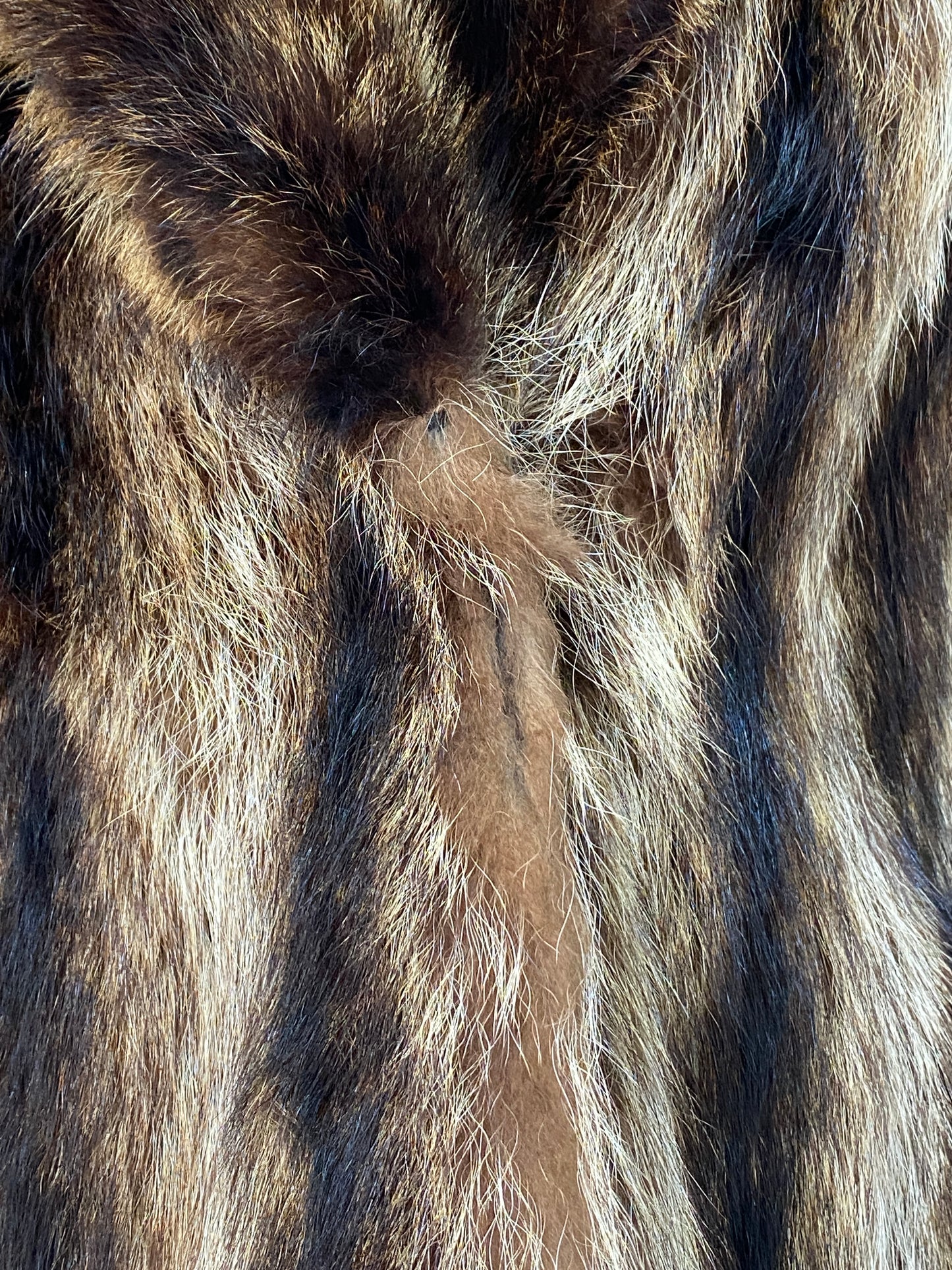 Vintage Striped Brown & Black Real Fur Coat - 70s Glam Winter Statement Jacket - M/L