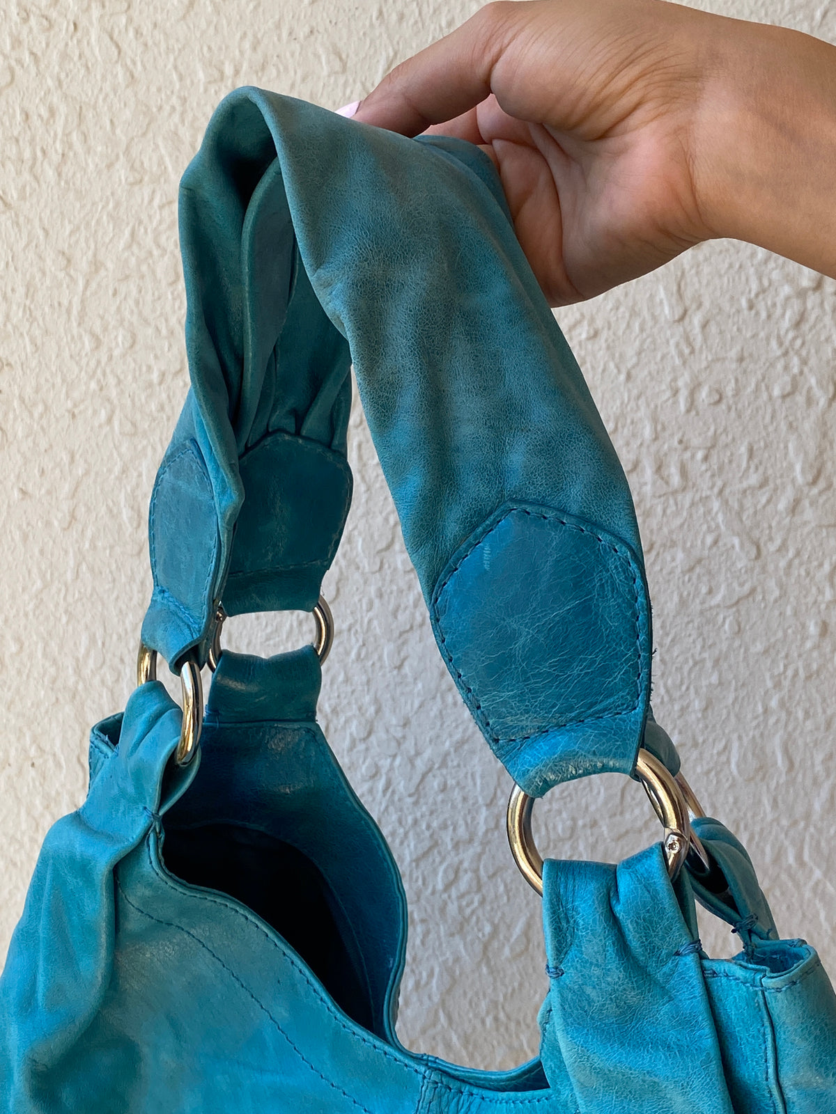 Vintage Y2K Bejin Korf Turquoise Genuine Leather Slouchy Hobo Shoulder Bag Vintage Y2K Bejin Korf Turquoise Genuine Leather Slouchy Hobo Shoulder Bag