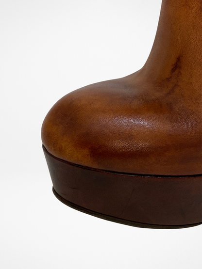 Network Genuine Leather Platform Ankle Boots Distressed Brown High Heel Statement Shoes - EU 38