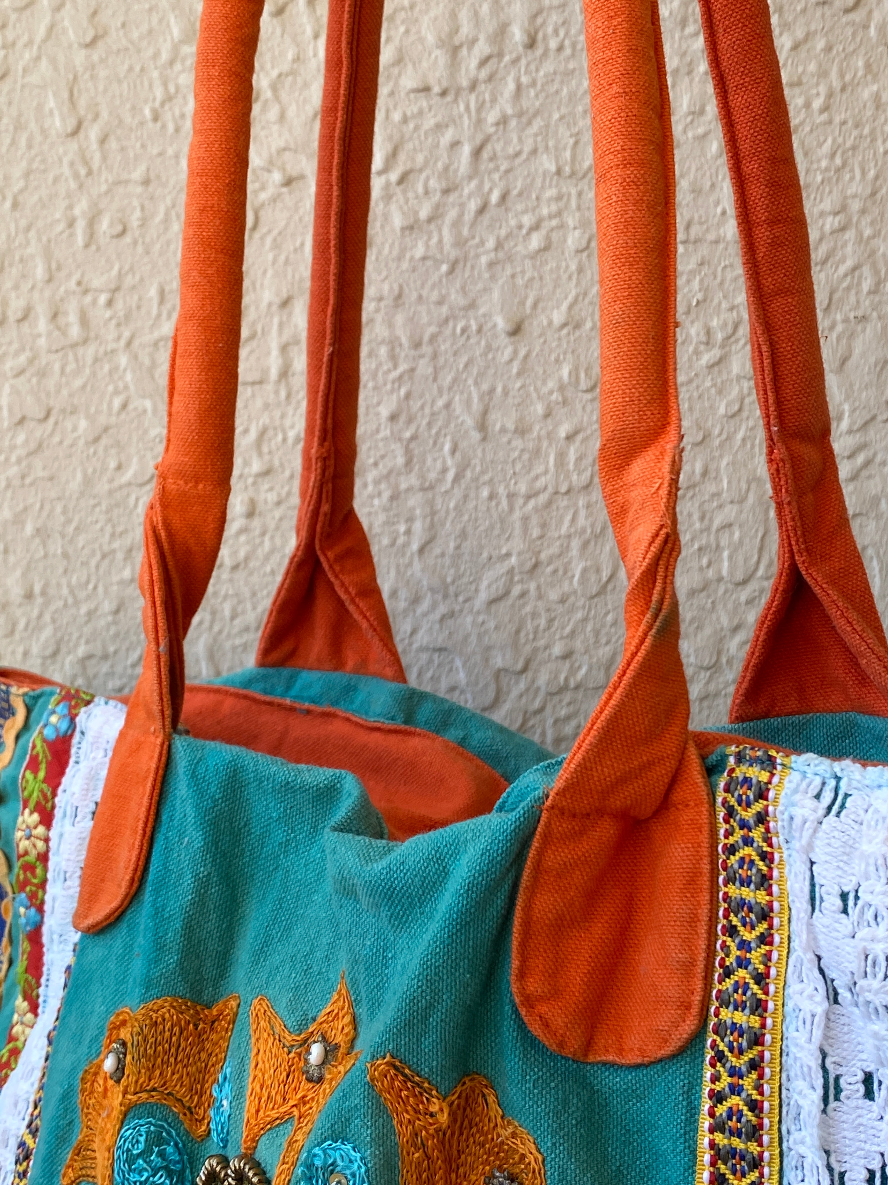 Antik Kraft Embroidered Cotton Tote Bag Boho Patchwork Festival Shoulder Bag