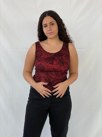 Vintage ONYX Nite Shimmery Red Groovy Sleeveless Party Top - M