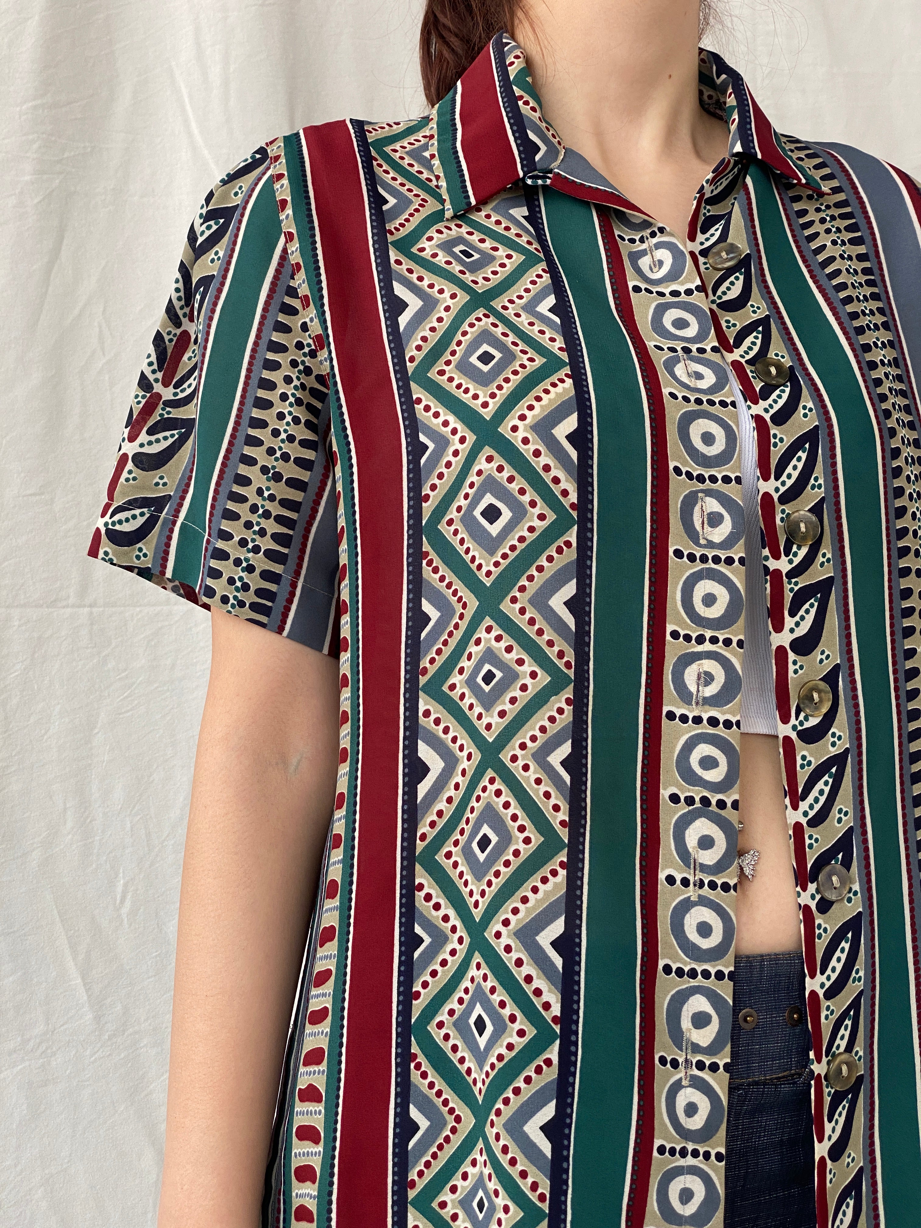 Vintage 90s Betty Barclay Striped Abstract Half Sleeve Women‘s Shirt - L