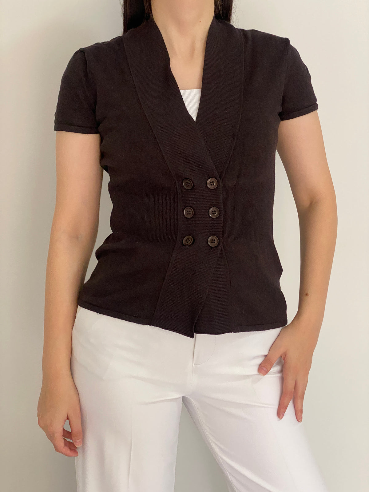 Y2K s.Oliver Selection Dark Brown Double-Breasted Knit Top - S