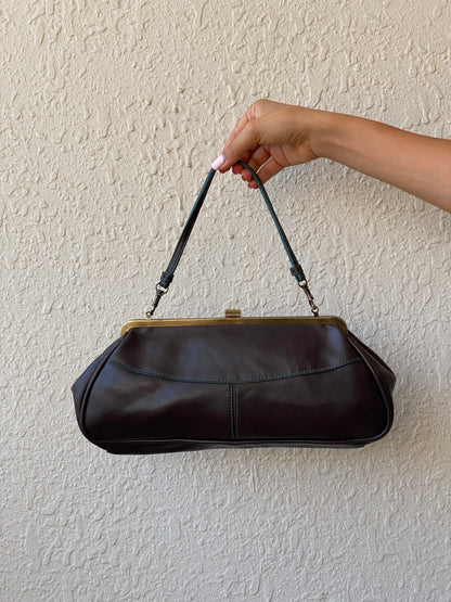 Vintage Y2K Worthington Brown PVC Teal Trim Frame Shoulder Bag
