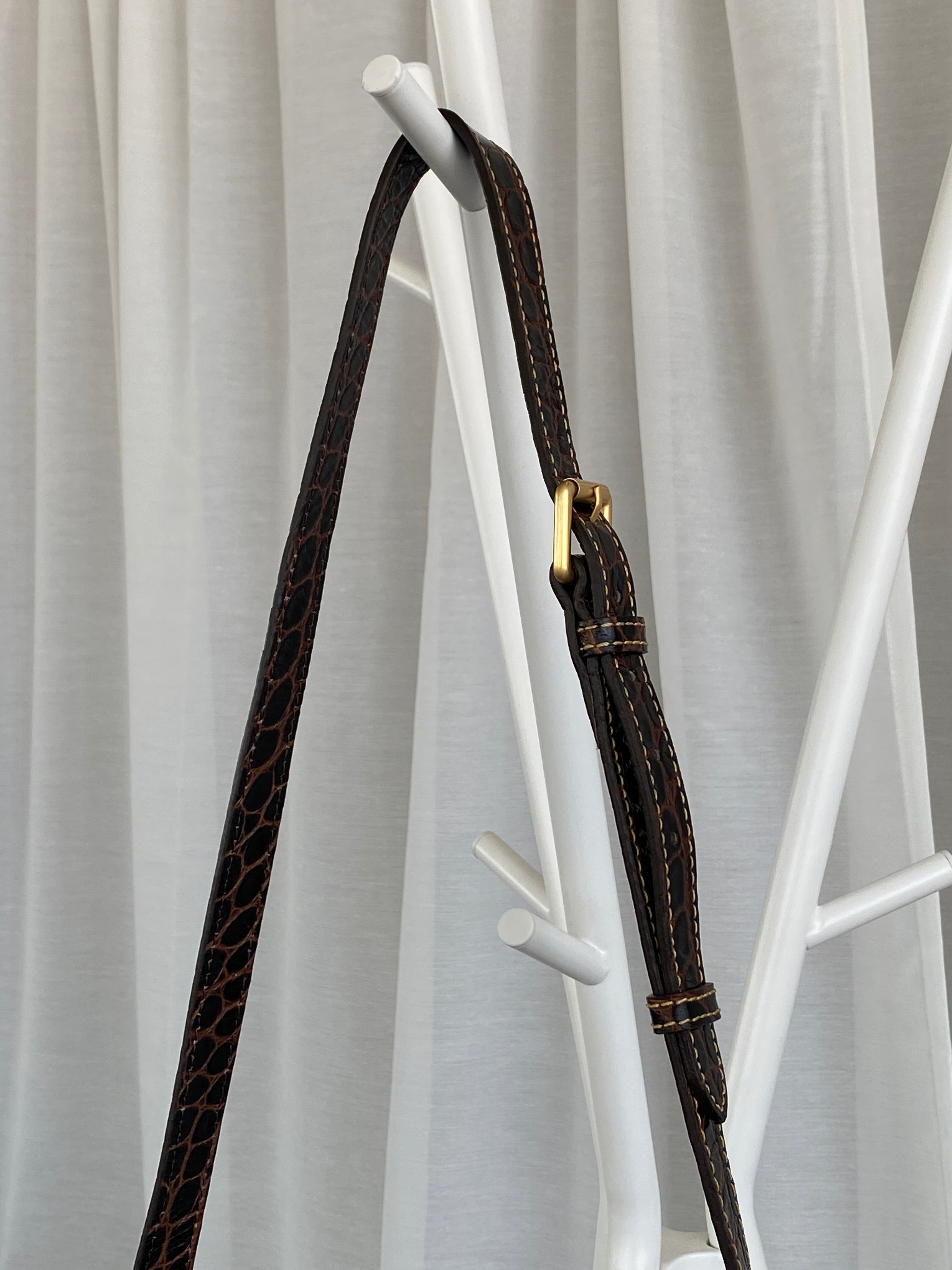 Dooney & Bourke Brown Croc Print Designer Hand Bag with Side Tassels and Gold Details