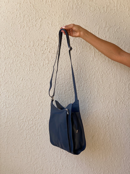 Vintage 90s Helena Vera Navy Blue Minimalist Multi-Pocket Shoulder Crossbody Bag