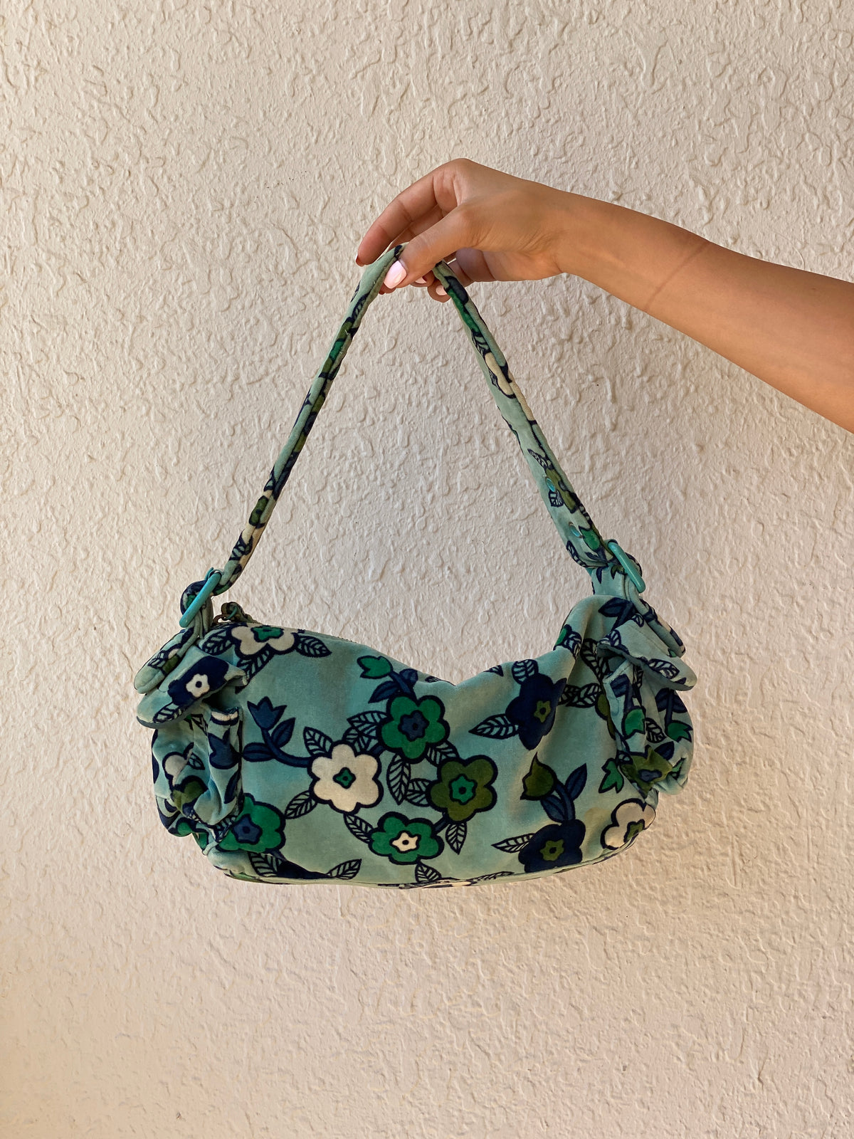 Vintage Y2K GAP Aqua Floral Velvet Shoulder Bag Soft Velour Baguette Purse Vintage Y2K GAP Aqua Floral Velvet Shoulder Bag Soft Velour Baguette Purse