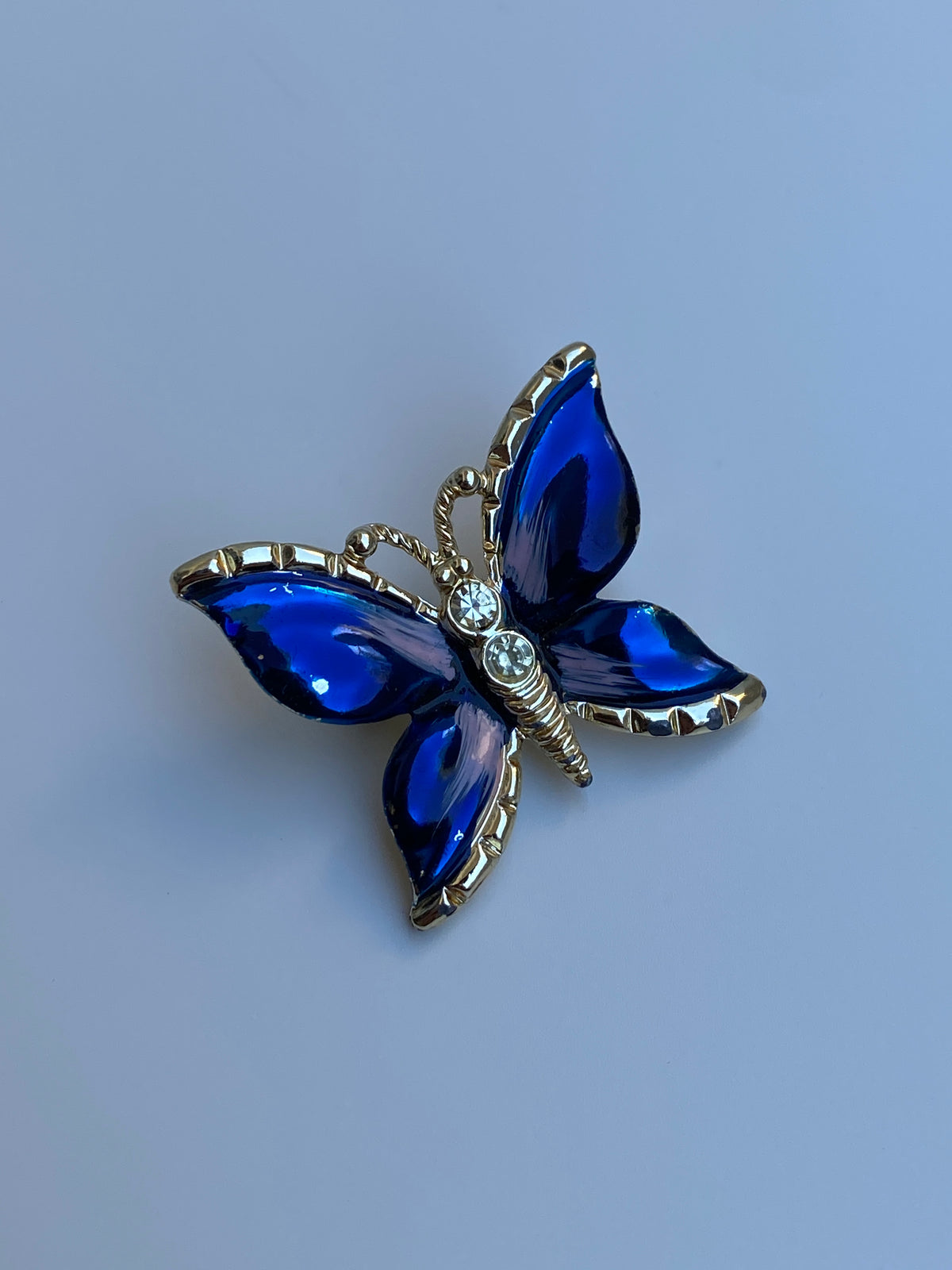 Vintage Blue Enamel Butterfly Pin Crystal Rhinestone Accents Brooch Vintage Blue Enamel Butterfly Pin Crystal Rhinestone Accents Brooch