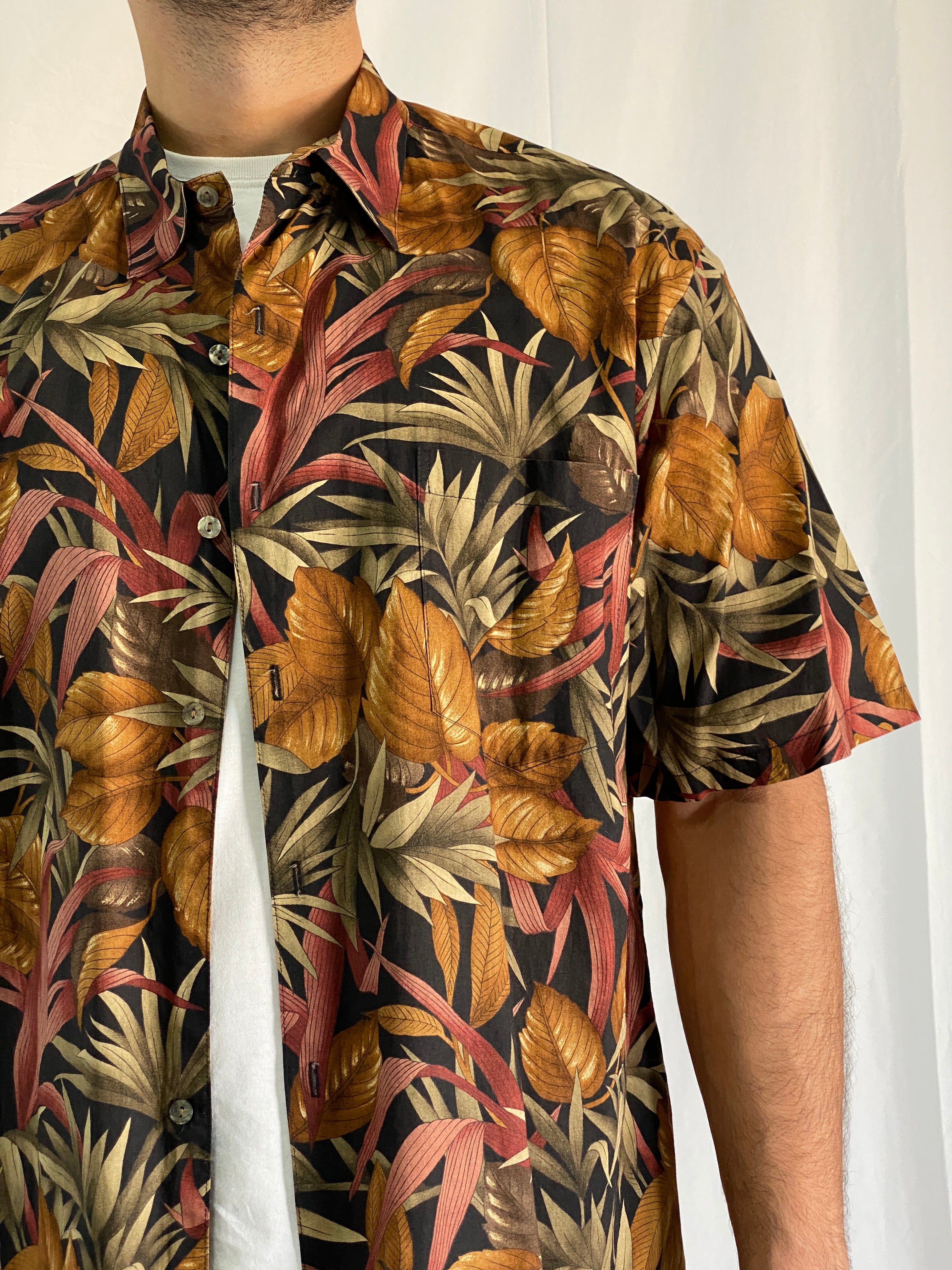 Vintage Tori Richard Cotton Lawn Hawaiian Tropical Leaf Print Men’s Shirt - 2XL