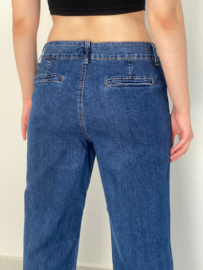 Vintage Faded Glory Blue Stretch Denim Low Rise Wide Leg Jeans – 40 EU