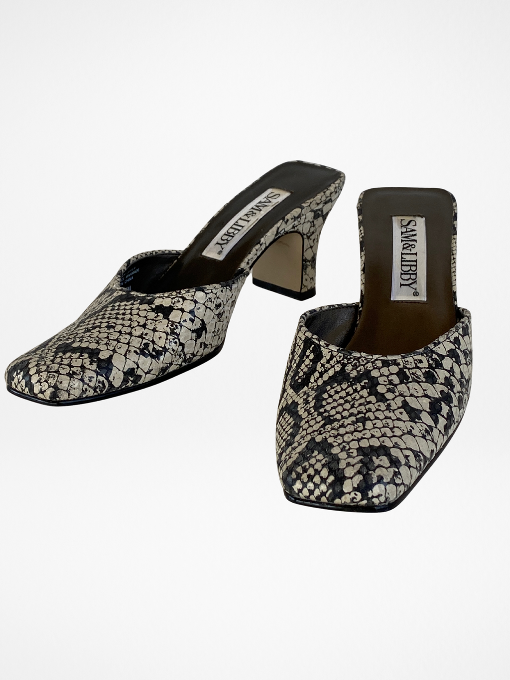 Vintage Sam & Libby Snake Print Leather Mules – Size 37EUR