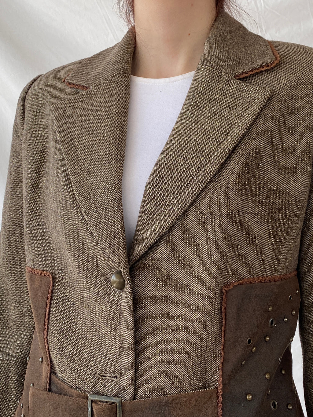 Statement Gürler Giyim Women’s Suede-Like Patches Brown Blazer - L