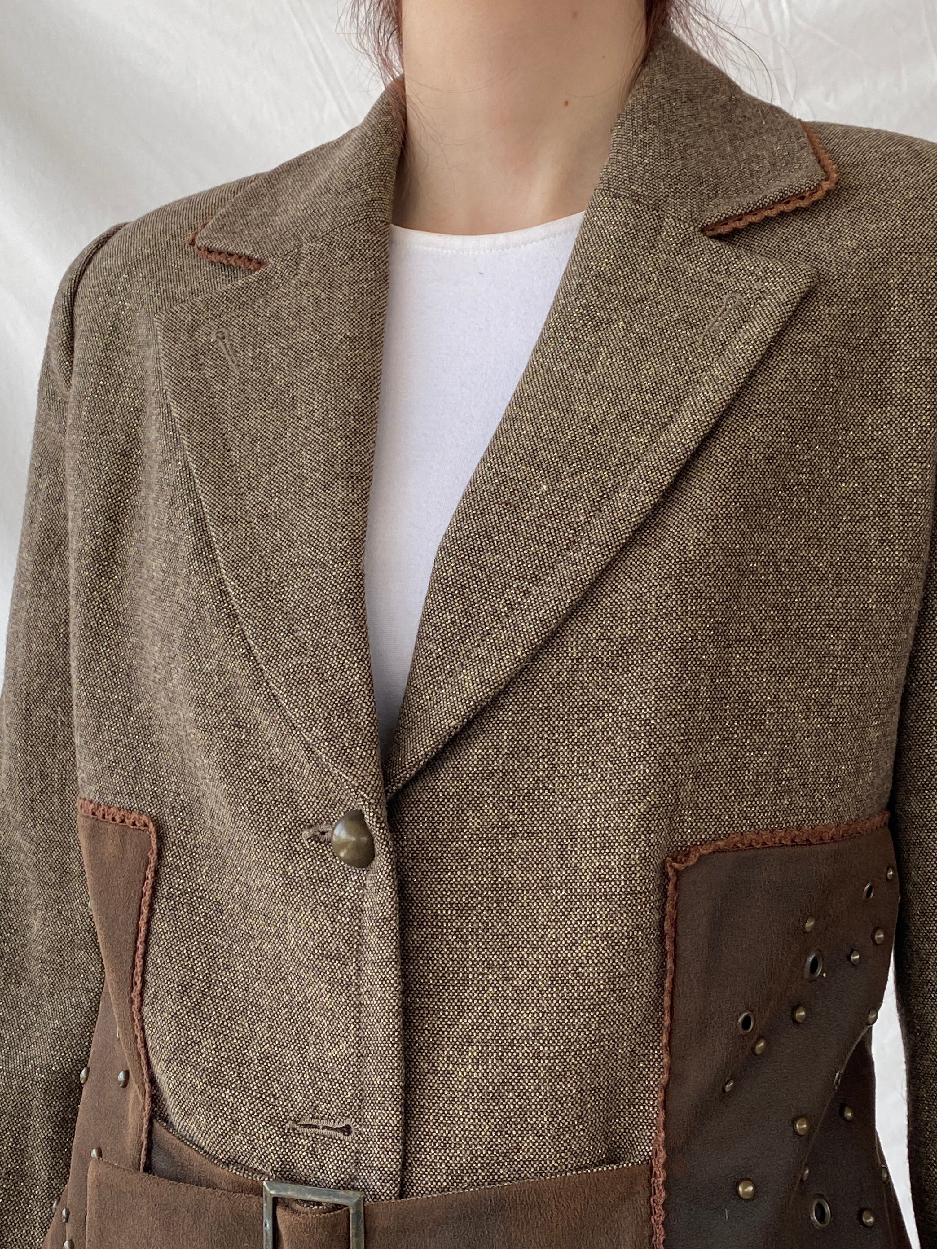 Statement Gürler Giyim Women’s Suede-Like Patches Brown Blazer - L