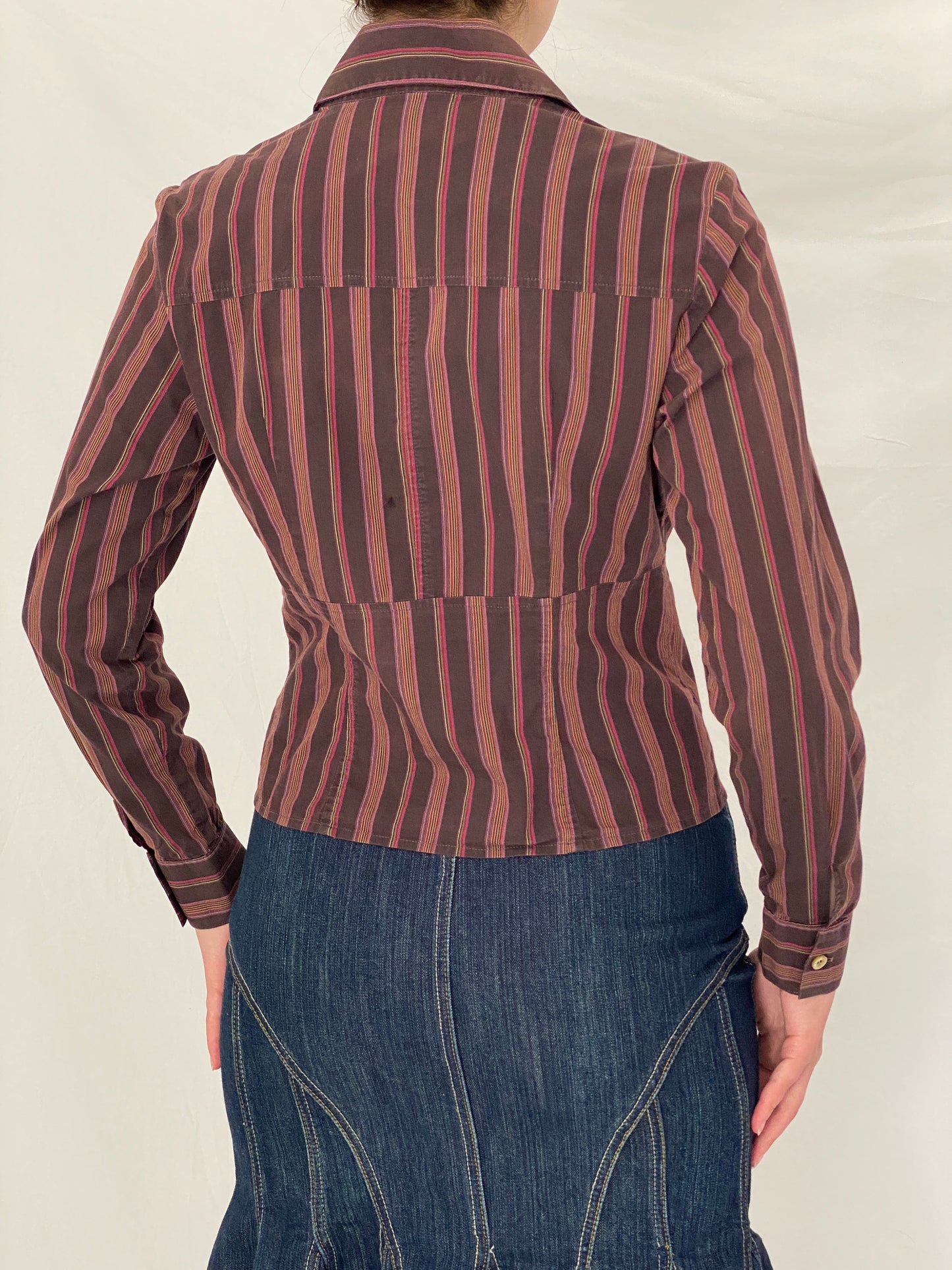 Vintage Y2K La Chemiserie dAVELINE Brown Stripe Buckle Waist Shirt - S