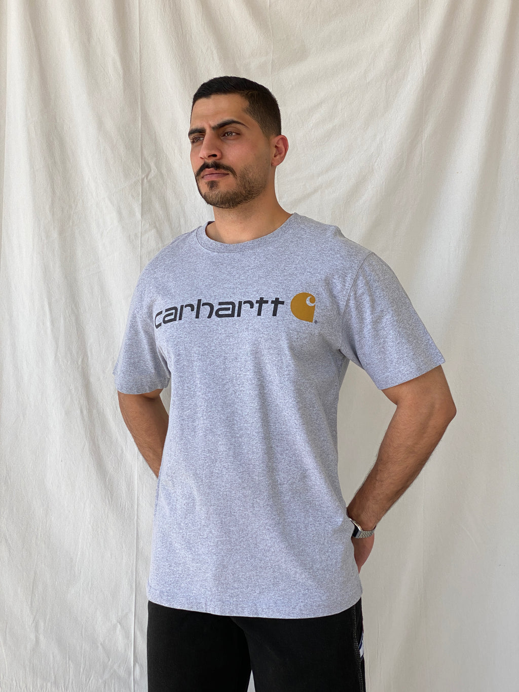 Carhartt Core Logo Men’s Loose Fit Gray Heavyweight Cotton T-shirt - M