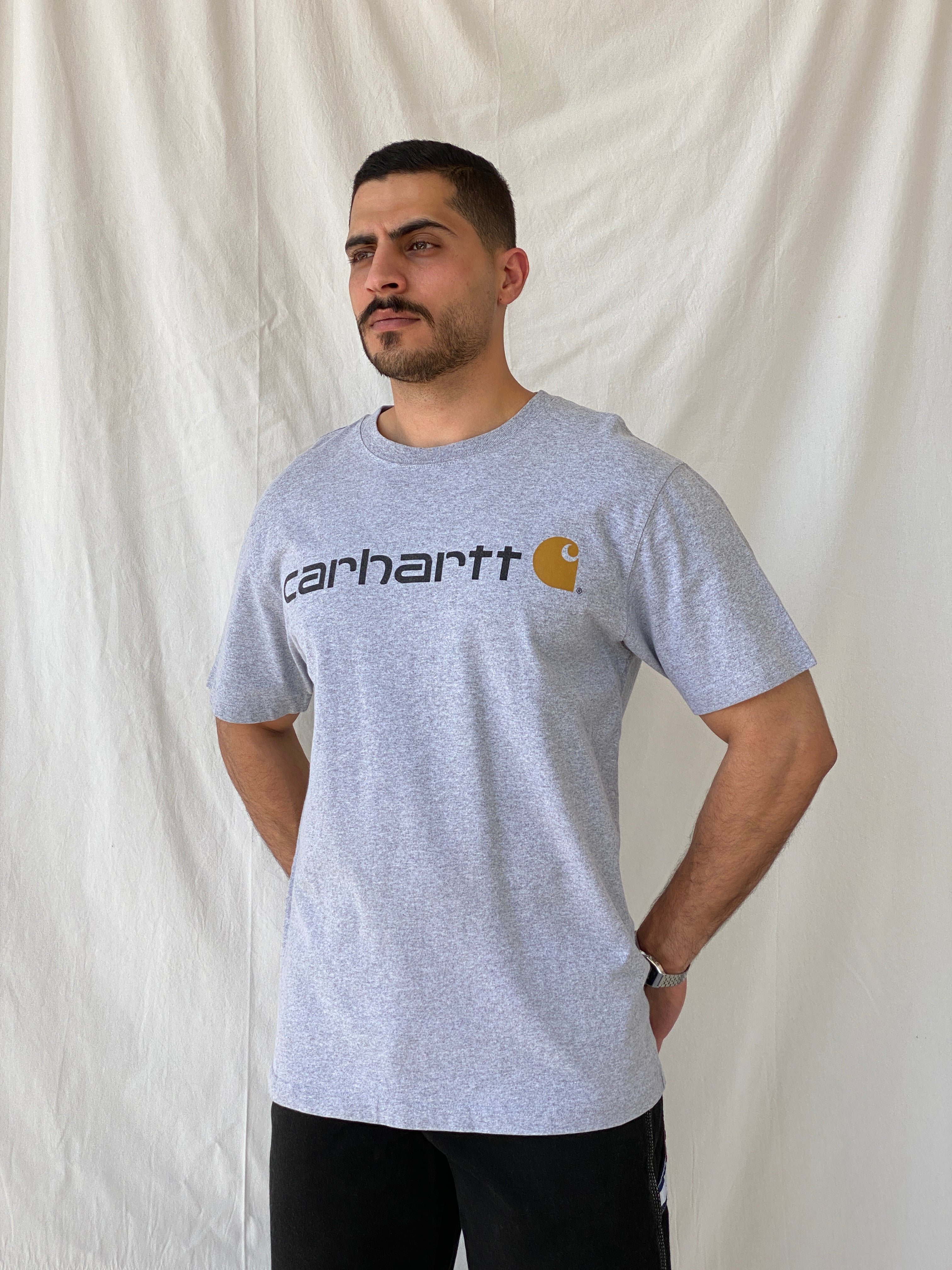 Carhartt Core Logo Men’s Loose Fit Gray Heavyweight Cotton T-shirt - M