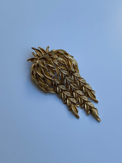Vintage Gold Articulated Cascading Leaf Dangling Branches Brooch