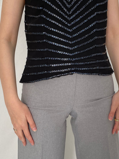 Vintage JK ARA Black Beaded Party Sleeveless Top Embellished Evening Blouse – M