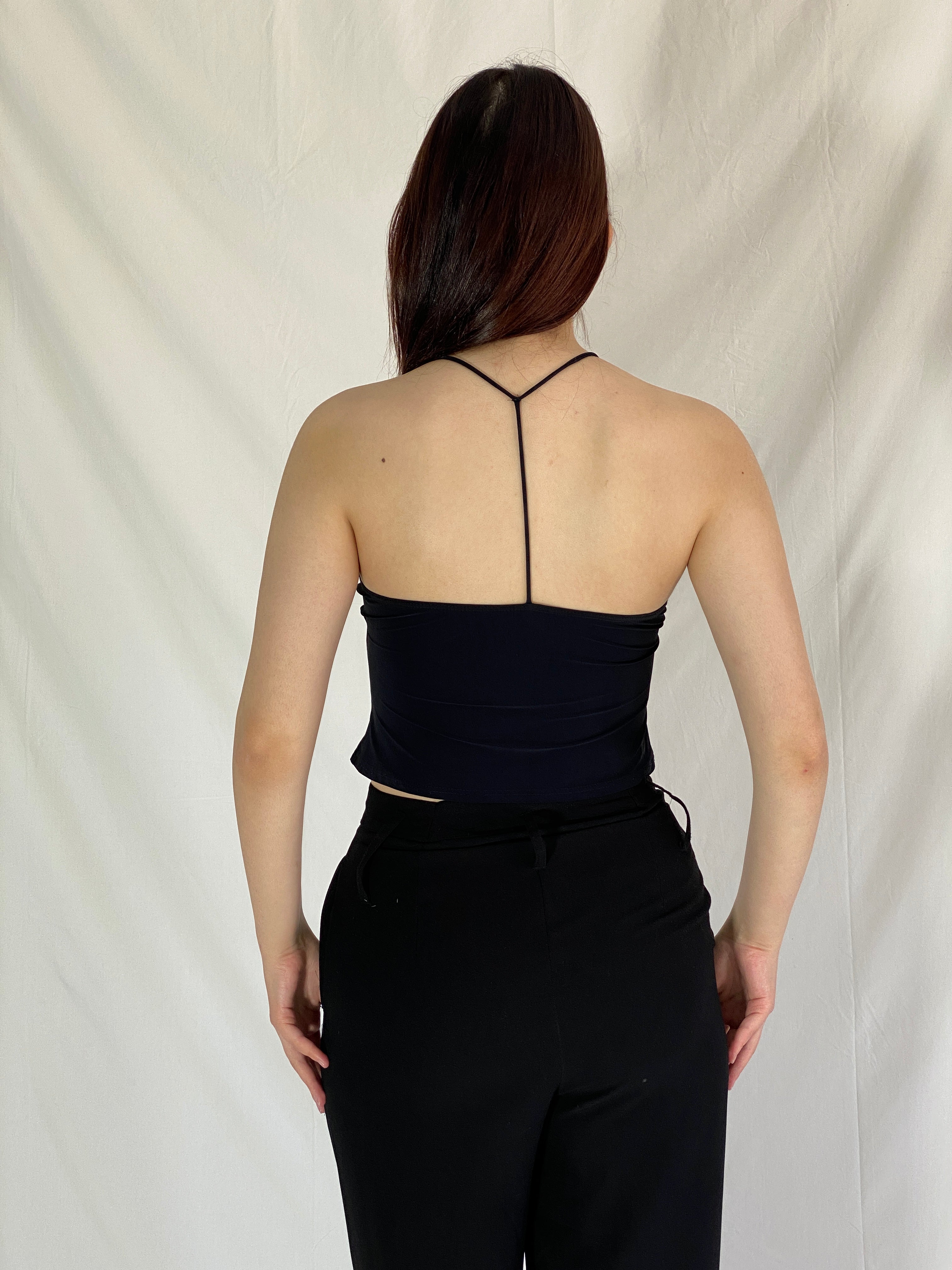 Y2K Red Herring Black Halter Top Strappy Backless Cropped Tank - S