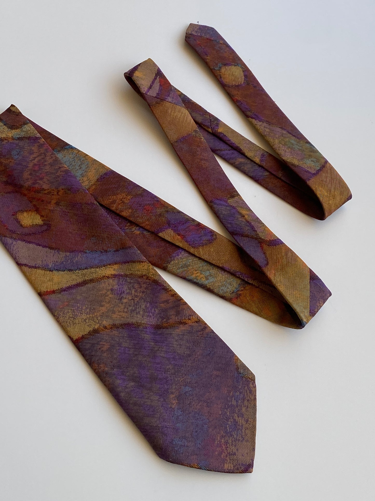 Vintage 1980s–90s Abstract Print Tie Purple & Ochre Wide Necktie
