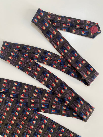 Vintage Lorenzo Serli Silk Tie - Novelty Microprint Faces | Purple / Red / Blue