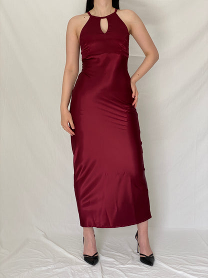 Hennes Collection Burgundy Satin Keyhole Halter Midaxi Dress - S