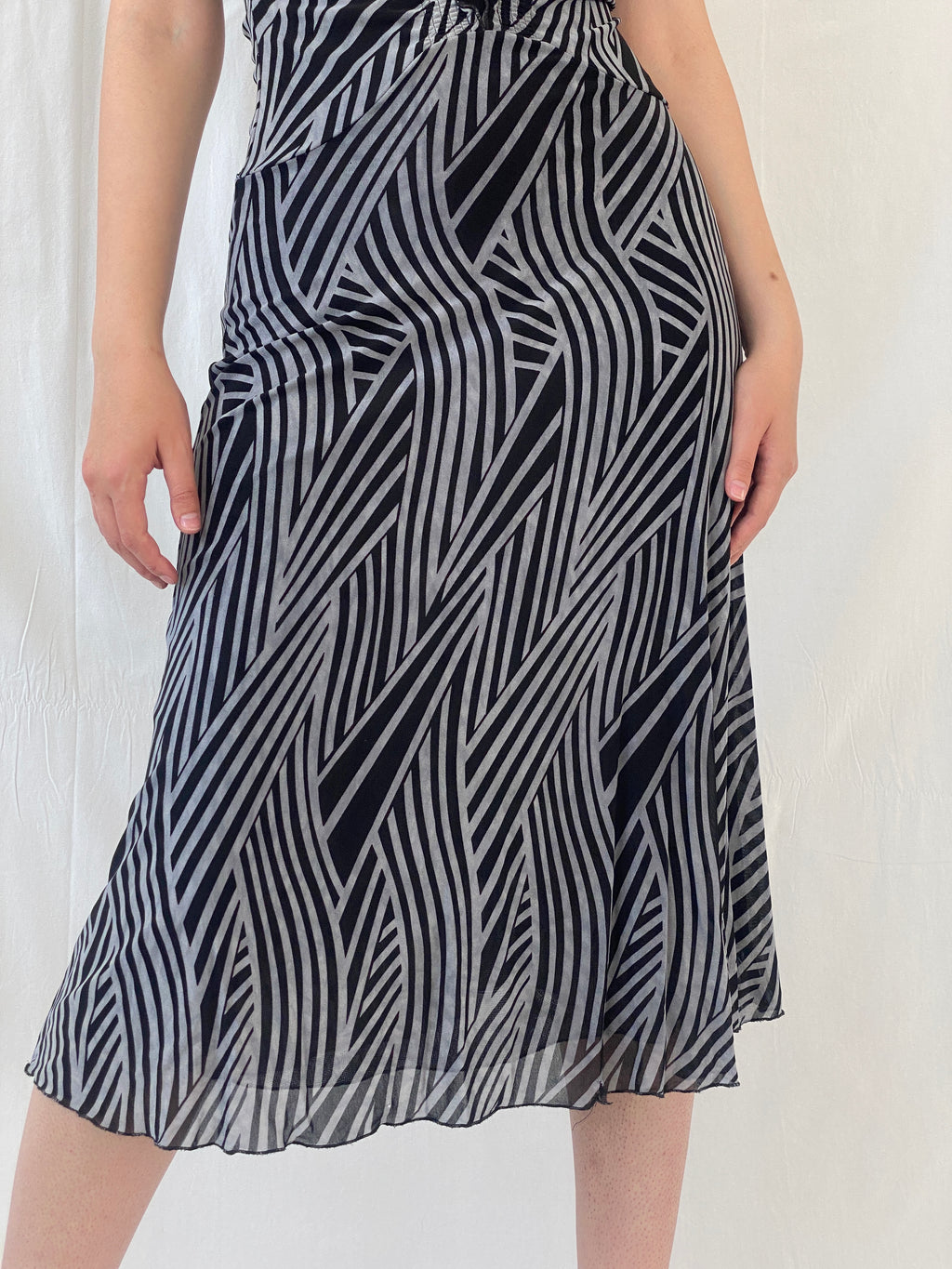 Vintage Jimmy Jean Australia Black Gray Zebra Print Midi Dress - M