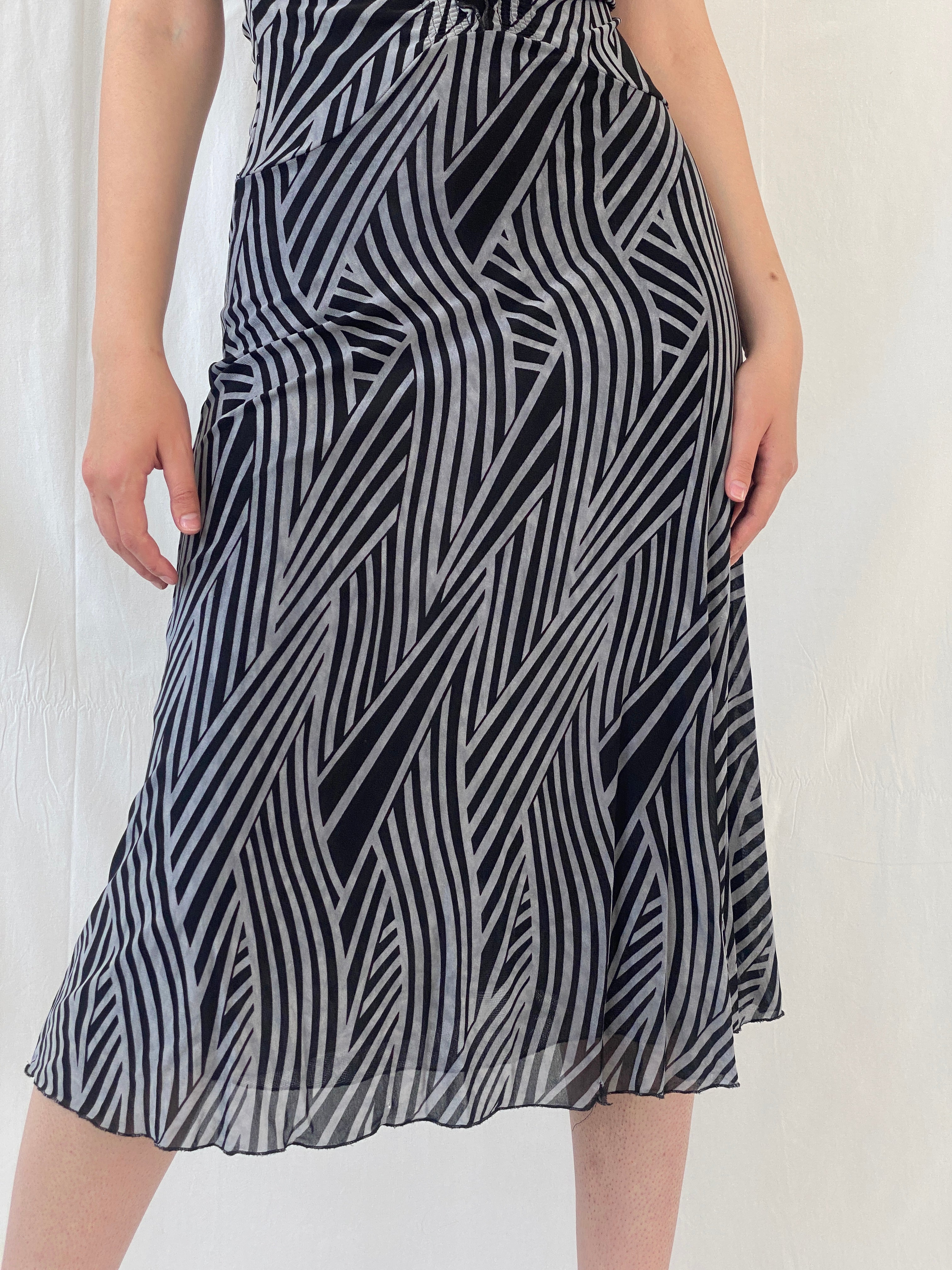 Vintage Jimmy Jean Australia Black Gray Zebra Print Midi Dress - M