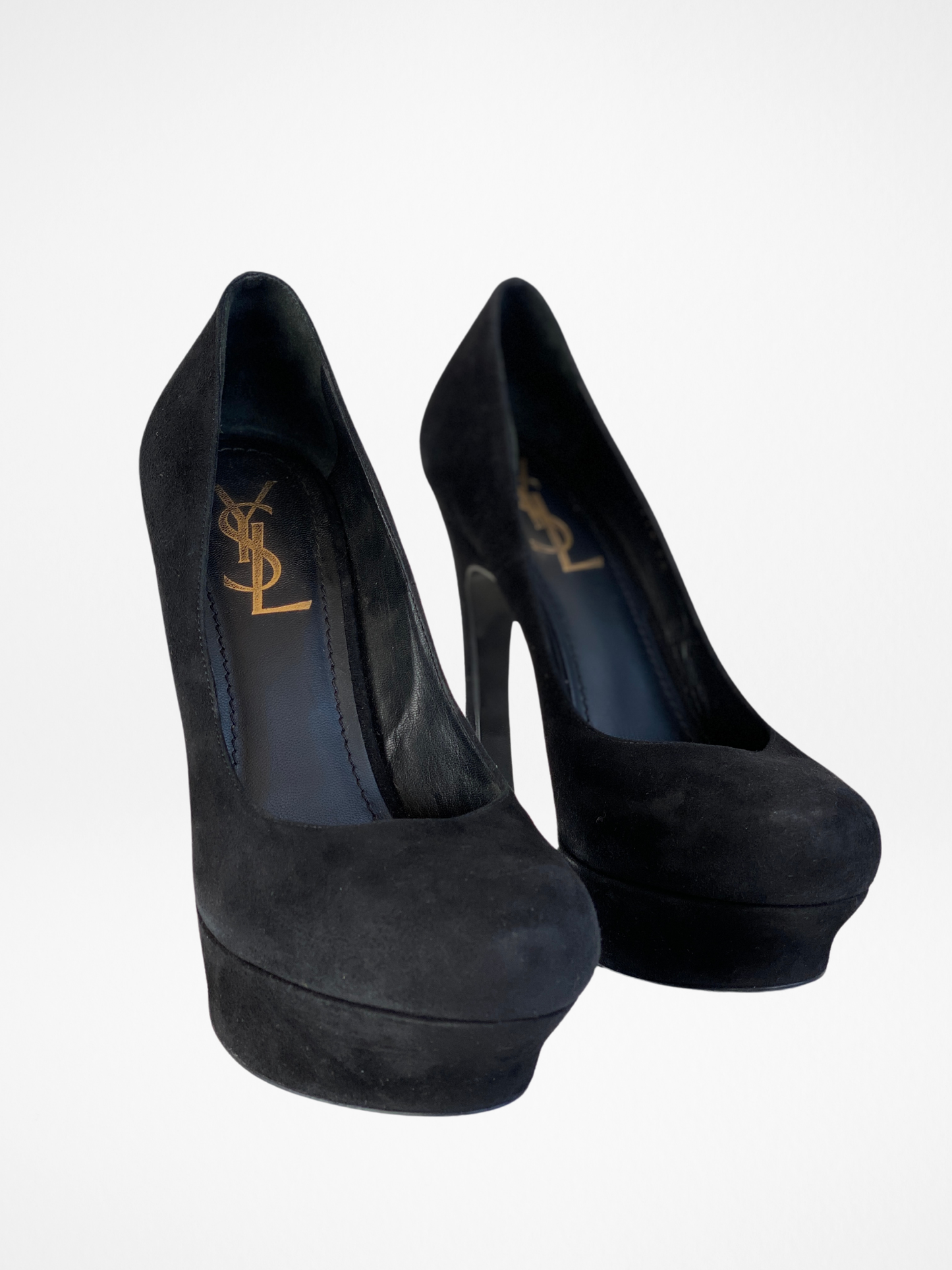 YSL Black Suede Platform Tribtoo Pumps - 38EUR